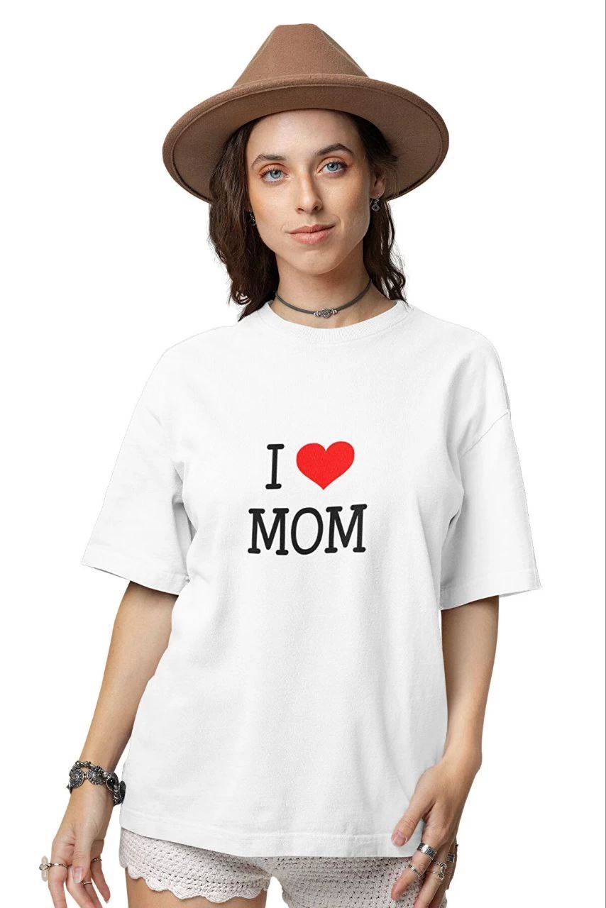 kadın Bisiklet Yaka Baskılı Oversize Kısa kol T-Shirt – Beyaz