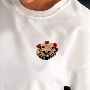 Kadın Kısa Kol Yazlık Tişört Bisiklet Yaka Kuru Kafa Baskılı T-Shirt – Beyaz