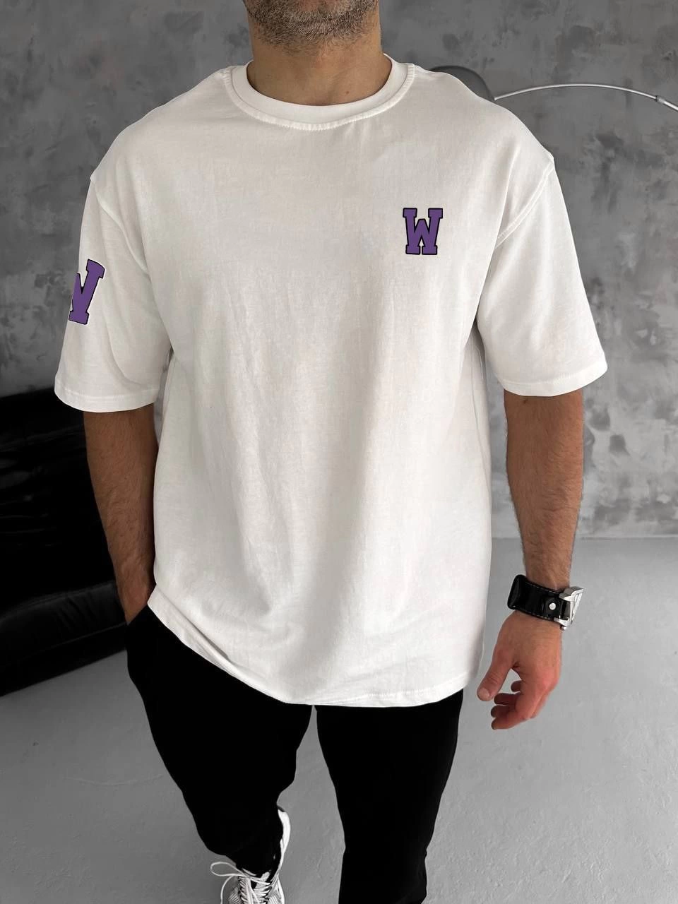 Erkek Kısa Kol Tişört Bisiklet Yaka W Wildone Baskılı T-Shirt – Beyaz