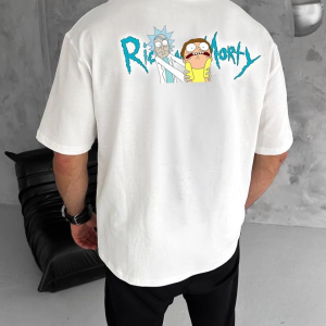Erkek Kısa Kol Tişört Bisiklet Yaka RİCK AND MORTY Baskılı T-Shirt – Beyaz