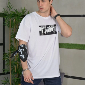 Erkek Kısa Kol Yazlık Tişört Bisiklet Yaka Baskılı Oversize T-Shirt – Beyaz