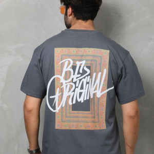 Erkek Baskılı T-Shirt Kısa Kol Bisiklet Yaka Regular Fit Rahat Kalıp Tişört – Füme