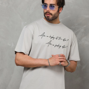 Erkek Kısa Kol Yazlık Tişört Bisiklet Yaka Baskılı Oversize T-Shirt – Gri