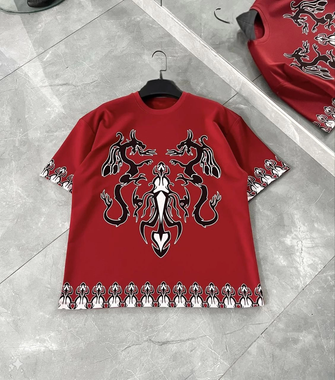 Erkek  Kısa kol Bisiklet Yaka Baskılı Oversize T-Shirt – Kırmızı