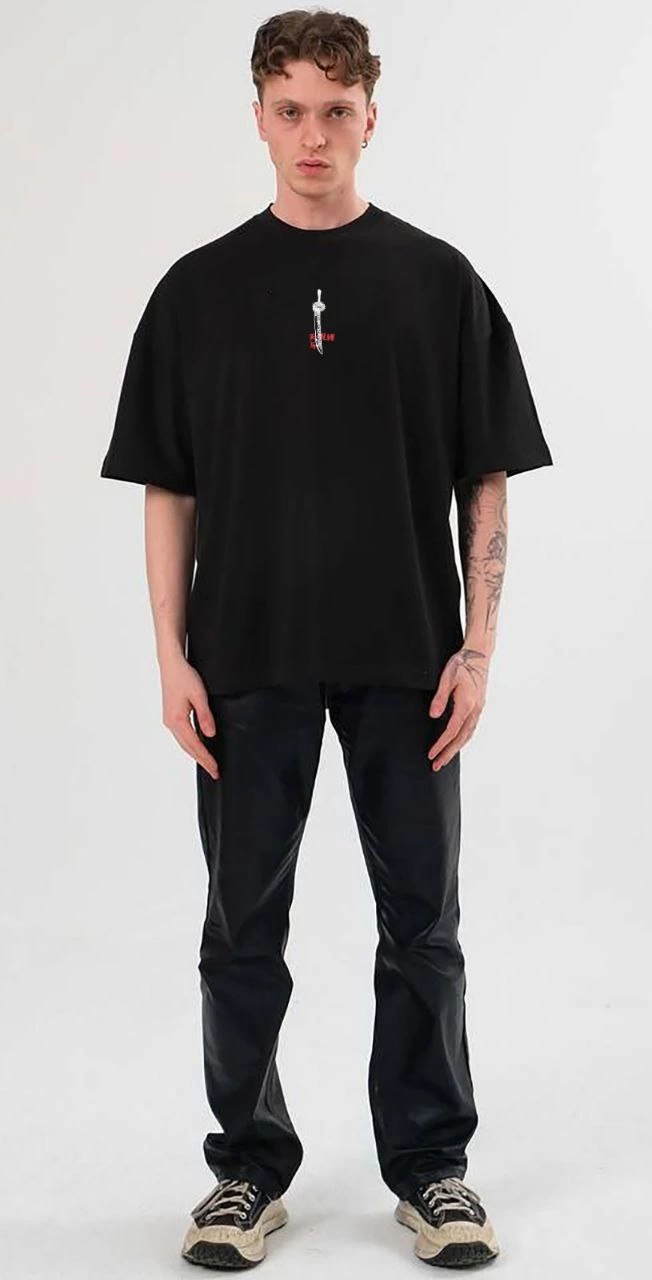 Erkek Baskılı T-Shirt Kısa Kol Bisiklet Yaka Regular Fit Rahat Kalıp Günlük Tişört – Siyah