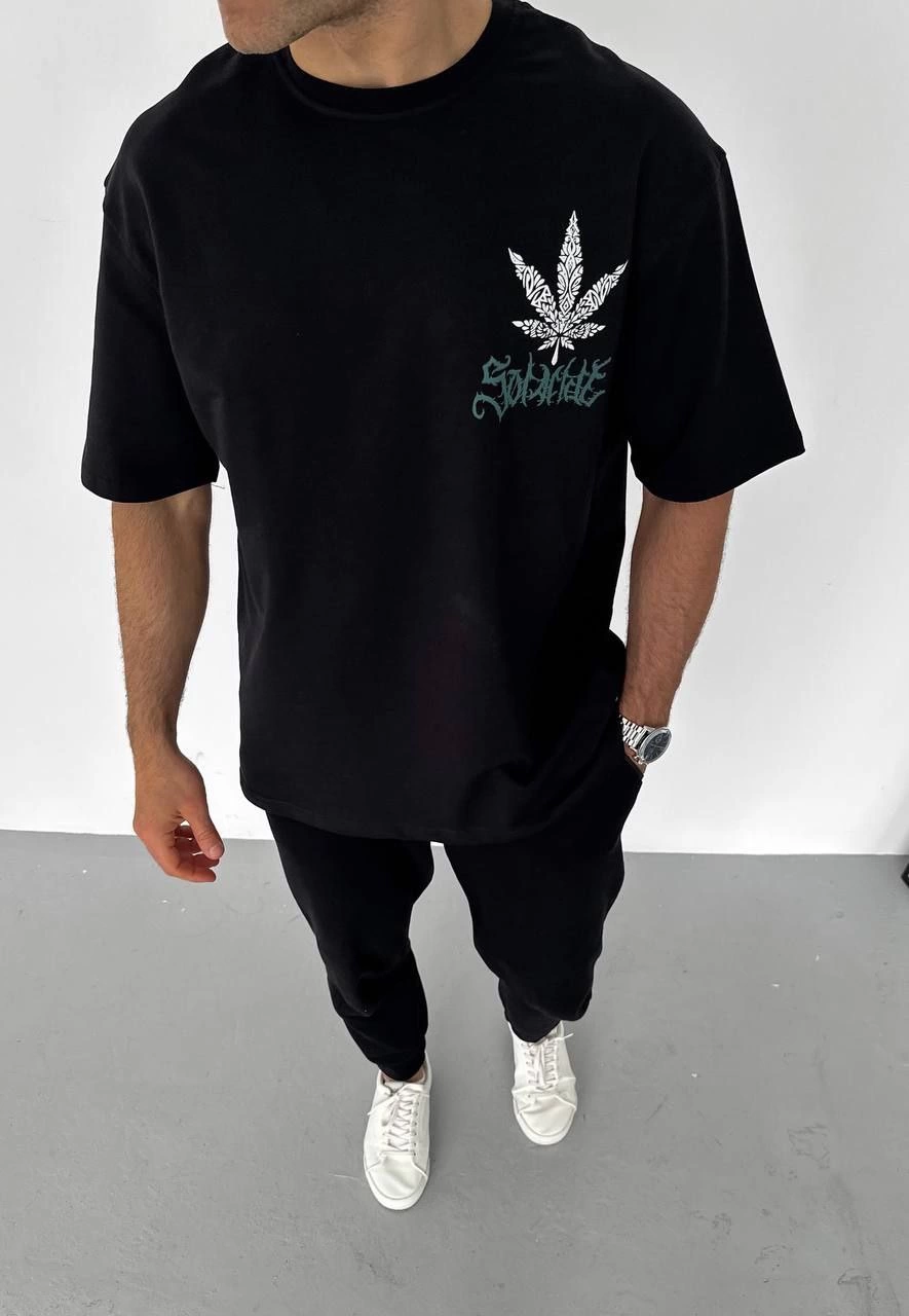 Erkek Baskılı T-Shirt Kısa Kol Bisiklet Yaka Regular Fit Rahat Kalıp Günlük Tişört – Siyah