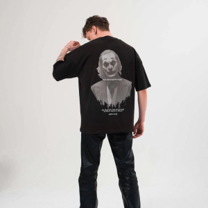 Kadın Baskılı T-Shirt Kısa Kol Bisiklet Yaka Oversize Rahat Kalıp Günlük Tişört – Siyah