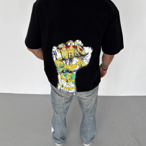 ERKEK Tişört Bisiklet Yaka Baskılı Oversize T-Shirt – Siyah