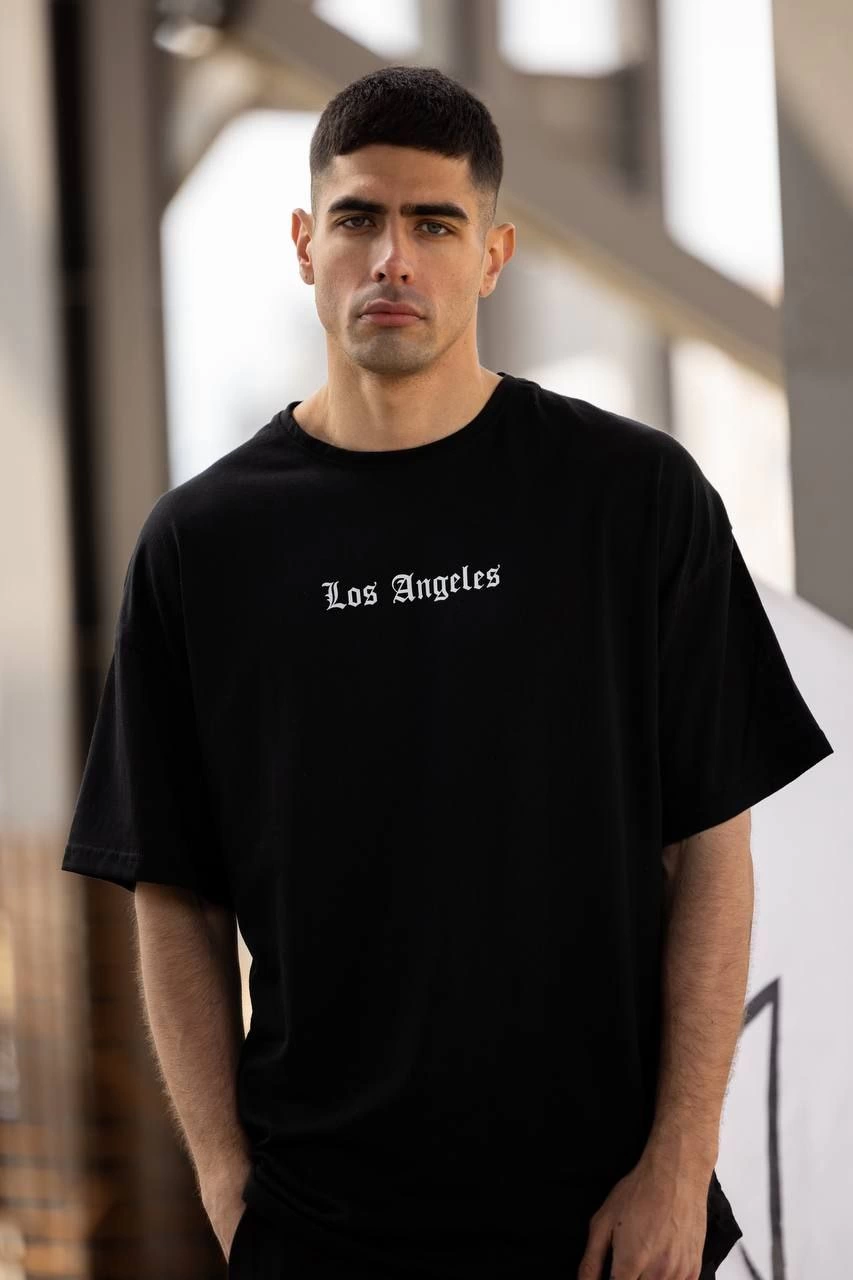 Erkek Kısa Kol Yazlık Tişört Bisiklet Yaka Baskılı Oversize T-Shirt – Siyah