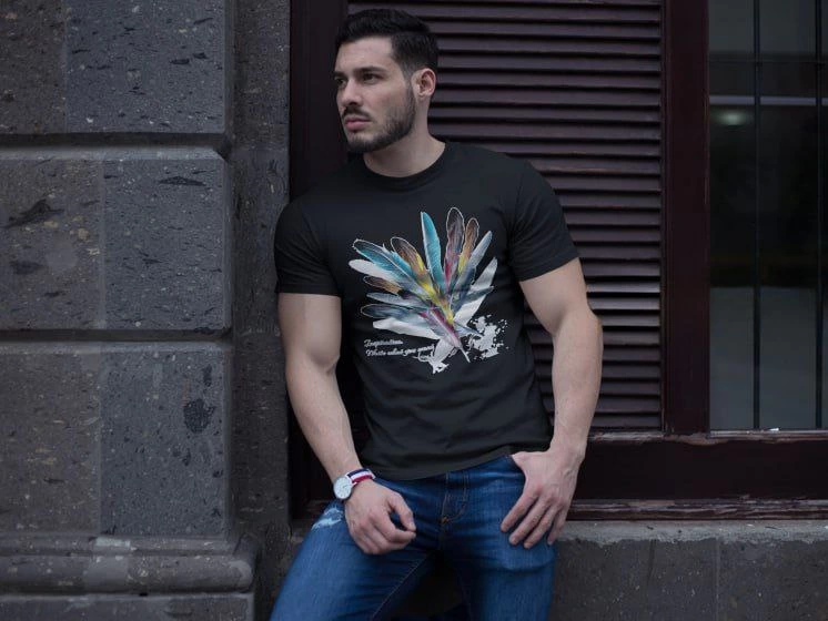 ERKEK Bisiklet Yaka Baskılı Kısa kol T-Shirt – Siyah