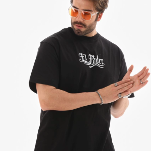 Erkek Kısa Kol Yazlık Tişört Bisiklet Yaka Baskılı Oversize T-Shirt – Siyah