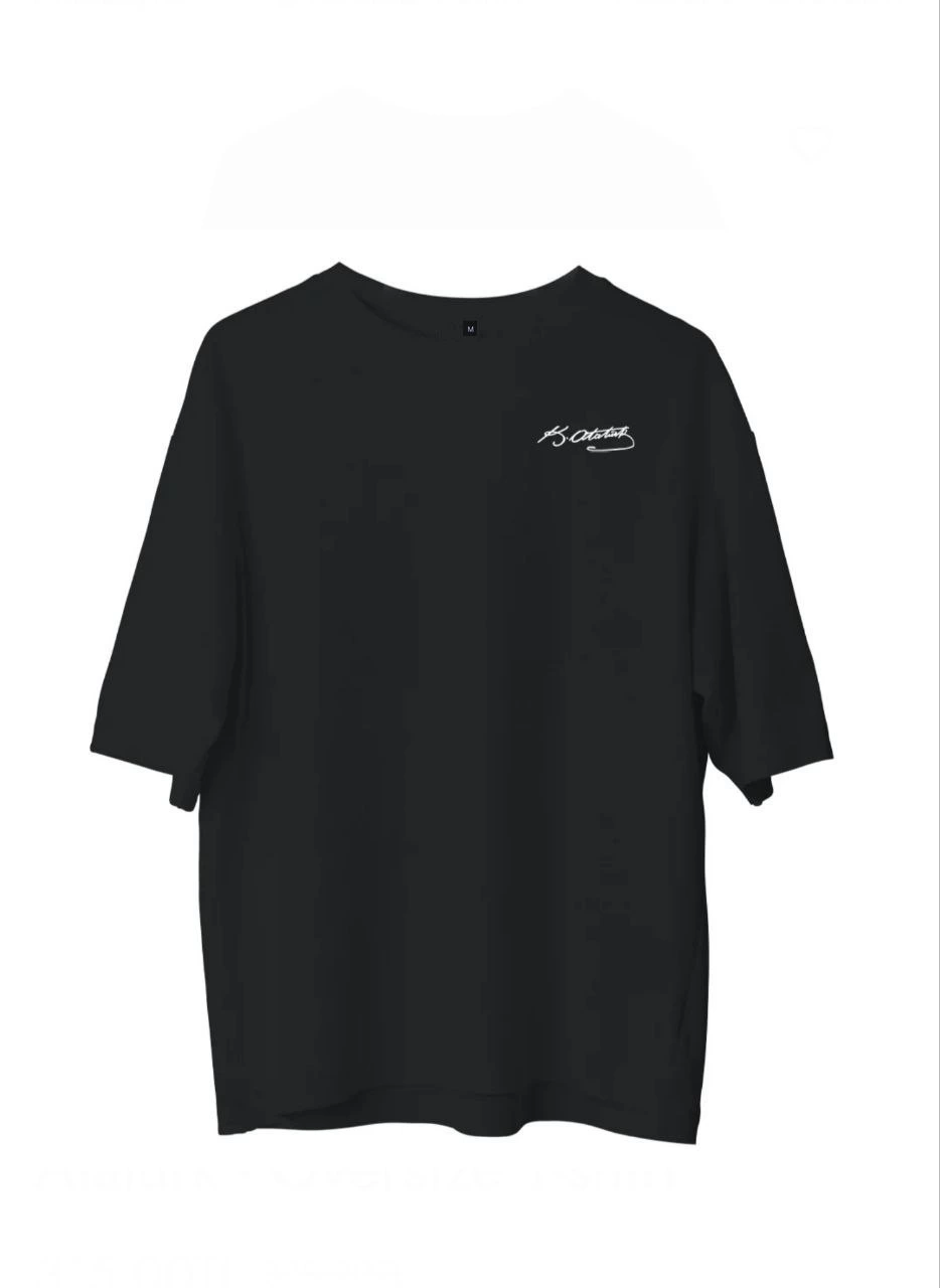 Erkek Kısa Kol Tişört Bisiklet Yaka ATATÜRK Baskılı T-Shirt – Siyah