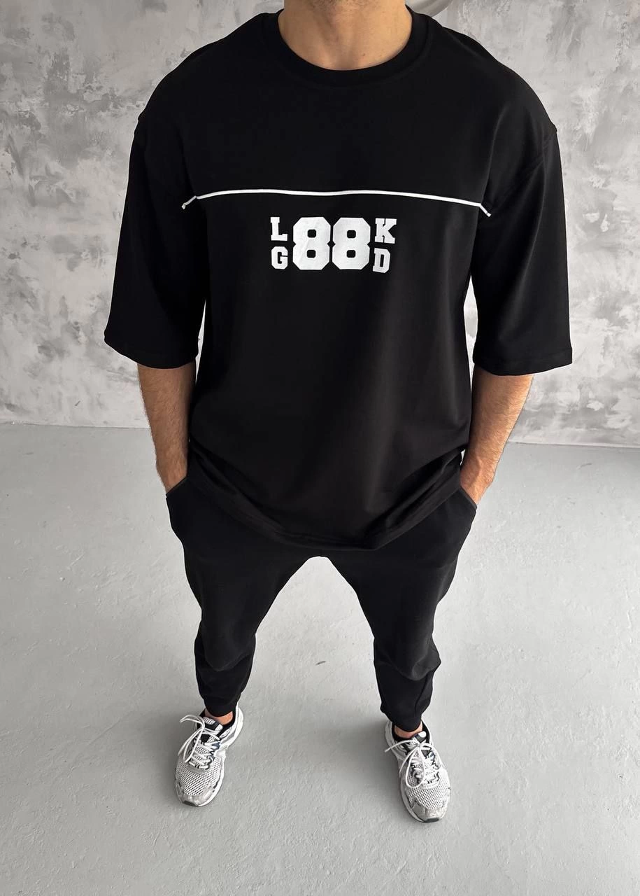 Erkek Kısa Kol Yazlık Tişört Bisiklet Yaka Baskılı Oversize T-Shirt – Siyah
