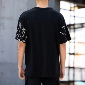 Erkek Yıldırım şimşek Baskılı T-Shirt Kısa Kol Bisiklet Yaka Tişört – Siyah
