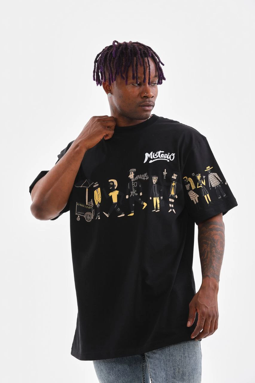 Erkek Kısa Kol Yazlık Tişört Bisiklet Yaka Baskılı Oversize T-Shirt – Siyah