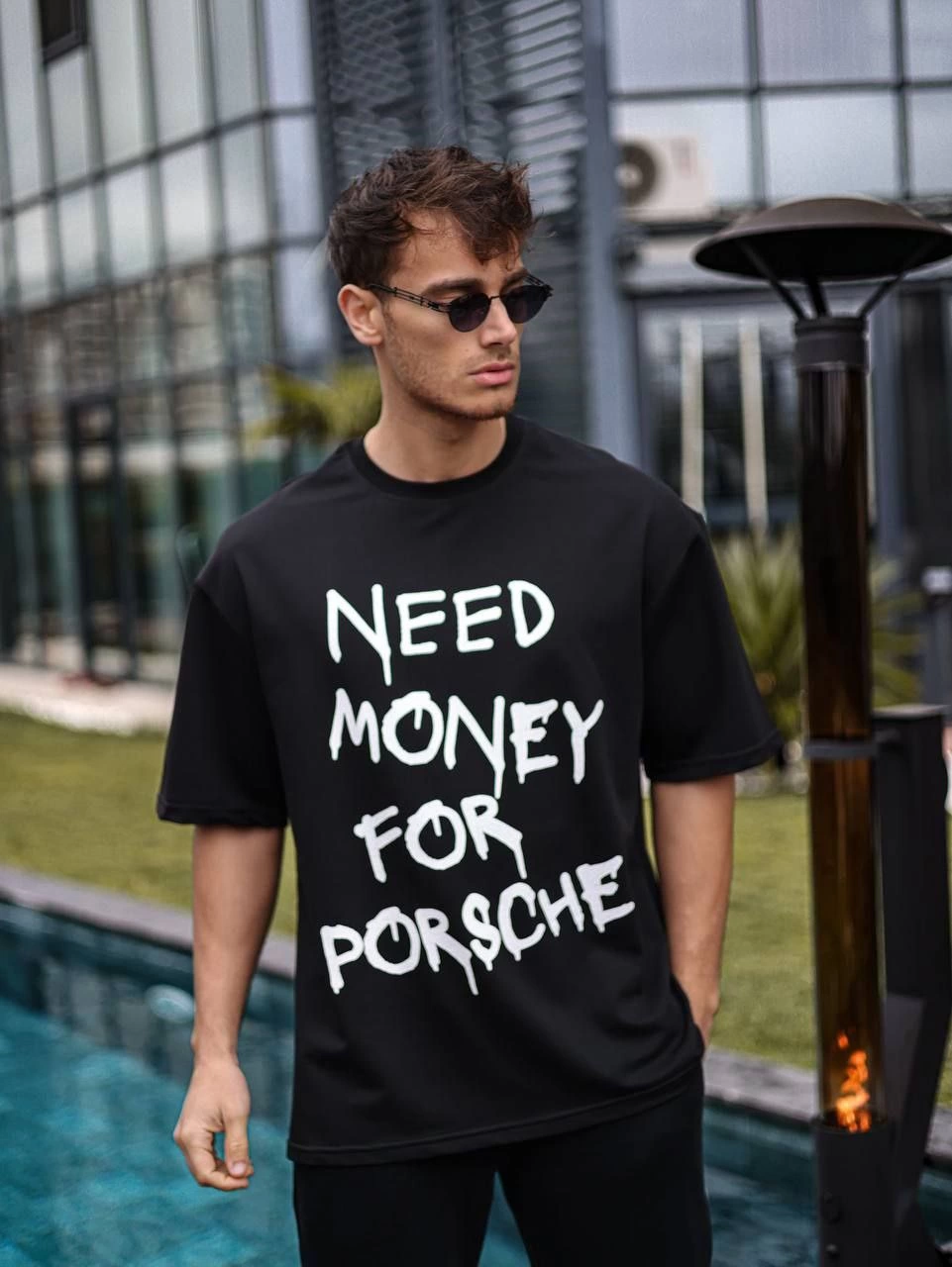Erkek Tişört Bisiklet Yaka Baskılı Kısa kol Oversize T-Shirt – Siyah