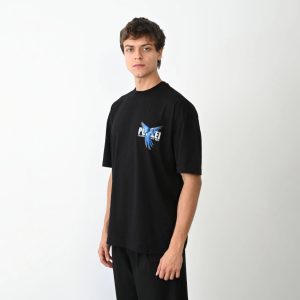 Erkek Baskılı T-Shirt Kısa Kol Bisiklet Yaka Regular Fit Rahat Kalıp Günlük Tişört – Siyah