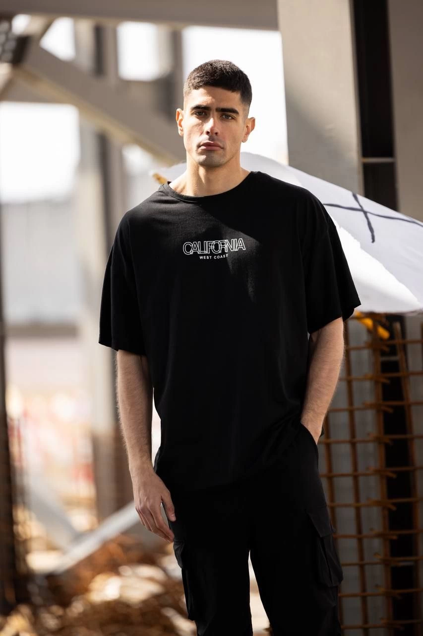 Erkek Baskılı T-Shirt Kısa Kol Bisiklet Yaka Regular Fit Rahat Kalıp Günlük Tişört – Siyah