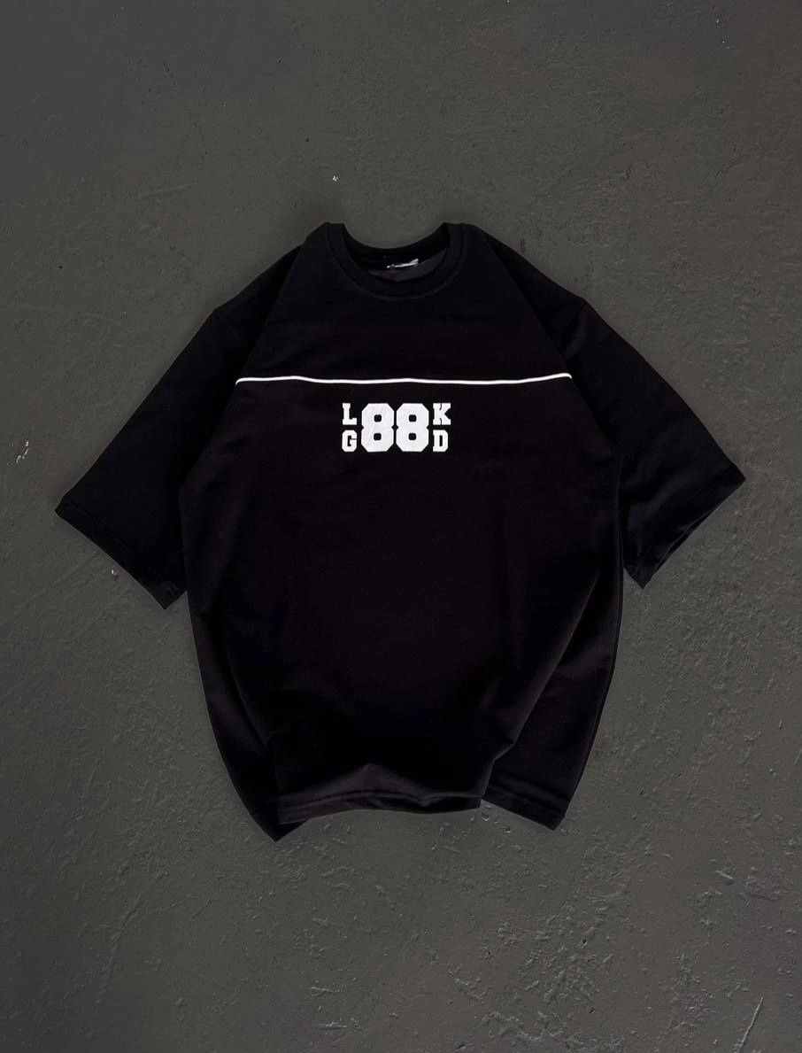 Kadın Baskılı T-Shirt Kısa Kol Bisiklet Yaka Oversize Rahat Kalıp Günlük Tişört – Siyah