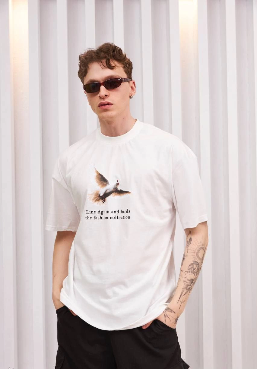 Erkek Kısa Kol Yazlık Tişört Bisiklet Yaka Baskılı Oversize T-Shirt – Siyah