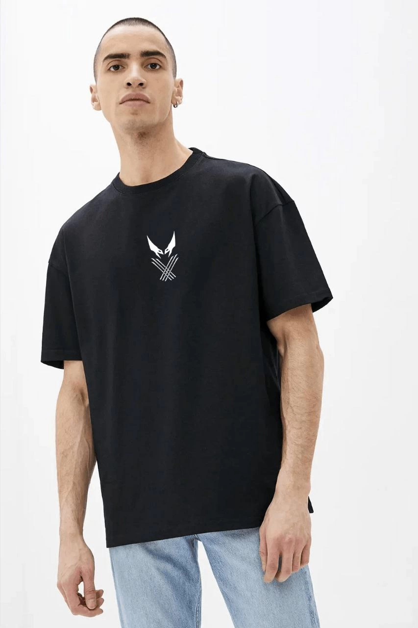 Erkek Baskılı T-Shirt Kısa Kol Bisiklet Yaka Rahat Kalıp Tişört – Siyah