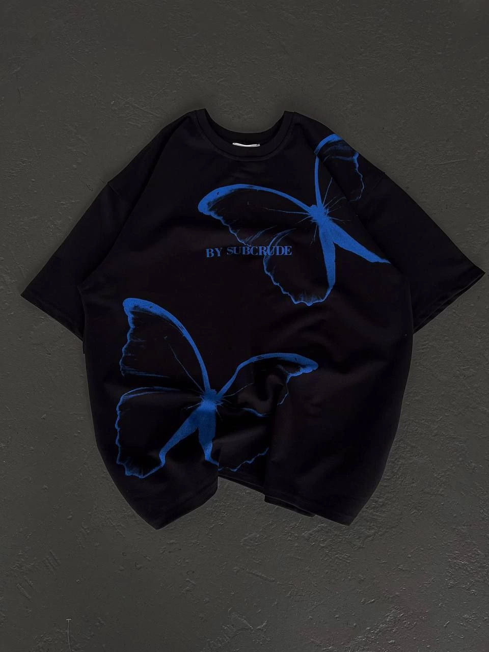 kadın Bisiklet Yaka Baskılı Oversize T-Shirt – Siyah