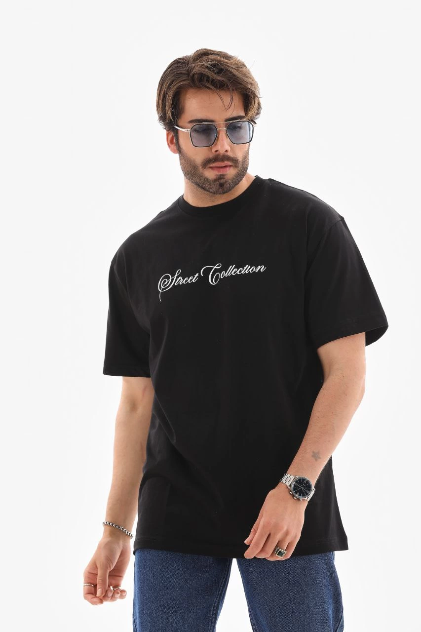Erkek Kısa Kol Yazlık Tişört Bisiklet Yaka Baskılı Oversize T-Shirt – Siyah