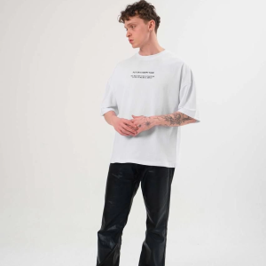 Erkek Kısa Kol Yazlık Tişört Bisiklet Yaka Baskılı Oversize T-Shirt – Beyaz