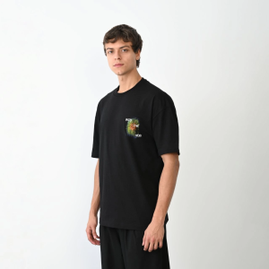 Erkek Kısa Kol Yazlık Tişört Bisiklet Yaka Baskılı Oversize T-Shirt – Siyah