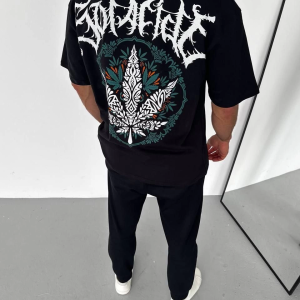 Erkek Baskılı T-Shirt Kısa Kol Bisiklet Yaka Regular Fit Rahat Kalıp Günlük Tişört – Siyah