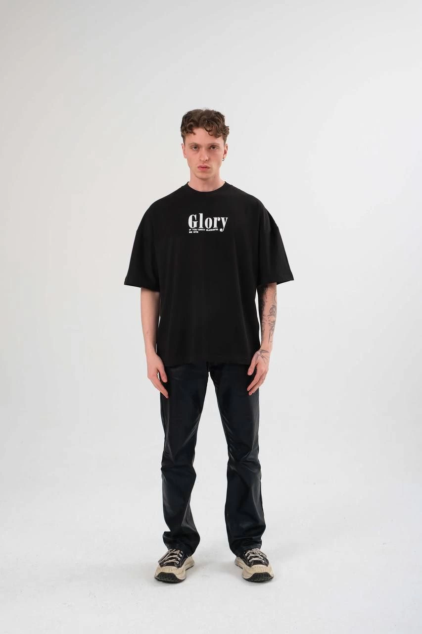 Erkek Kısa Kol Yazlık Tişört Bisiklet Yaka Baskılı Oversize T-Shirt – Siyah
