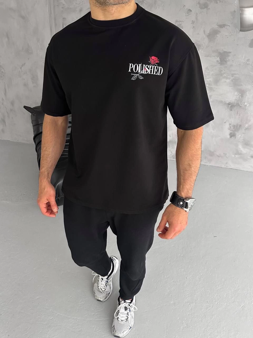 Erkek Kısa Kol Yazlık Tişört Bisiklet Yaka Baskılı Oversize T-Shirt – Siyah