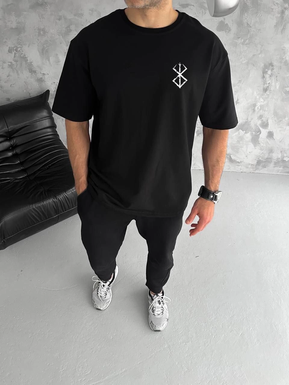 Erkek Kısa Kol Yazlık Tişört Bisiklet Yaka Baskılı Oversize T-Shirt – Siyah