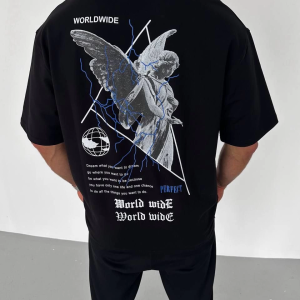 Erkek Baskılı T-Shirt Kısa Kol Bisiklet Yaka Regular Fit Rahat Kalıp Günlük Tişört – Siyah