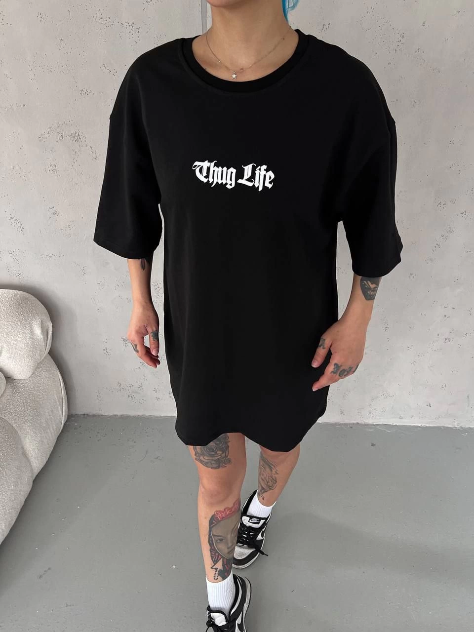 Kadın Kısa Kol Yazlık Tişört Bisiklet Yaka Baskılı Oversize T-Shirt – Siyah