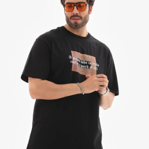 Erkek Baskılı T-Shirt Kısa Kol Bisiklet Yaka Regular Fit Rahat Kalıp Tişört – Siyah