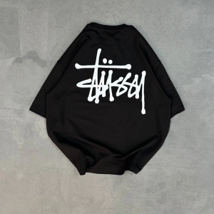 kadın Bisiklet Yaka Baskılı Oversize Kısa kol T-Shirt – Siyah