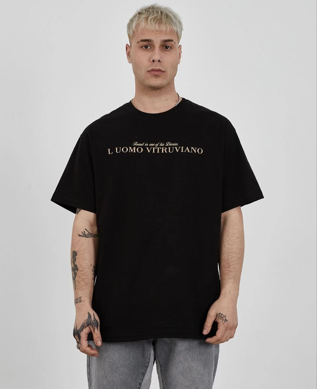 ERKEK Bisiklet Yaka Tişort Baskılı Oversize kısa kol T-Shirt – Siyah