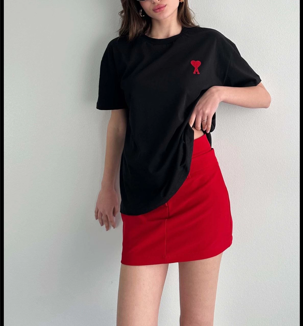 Kadın Tişört Bisiklet Yaka Baskılı Oversize Kısa Kol T-Shirt – Siyah