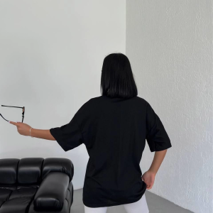Kadın Kısa Kol Yazlık Tişört Bisiklet Yaka Los Angeles Baskılı T-Shirt – Siyah