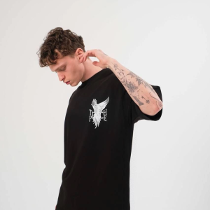 Erkek Kısa Kol Yazlık Tişört Bisiklet Yaka Baskılı Oversize T-Shirt – Siyah