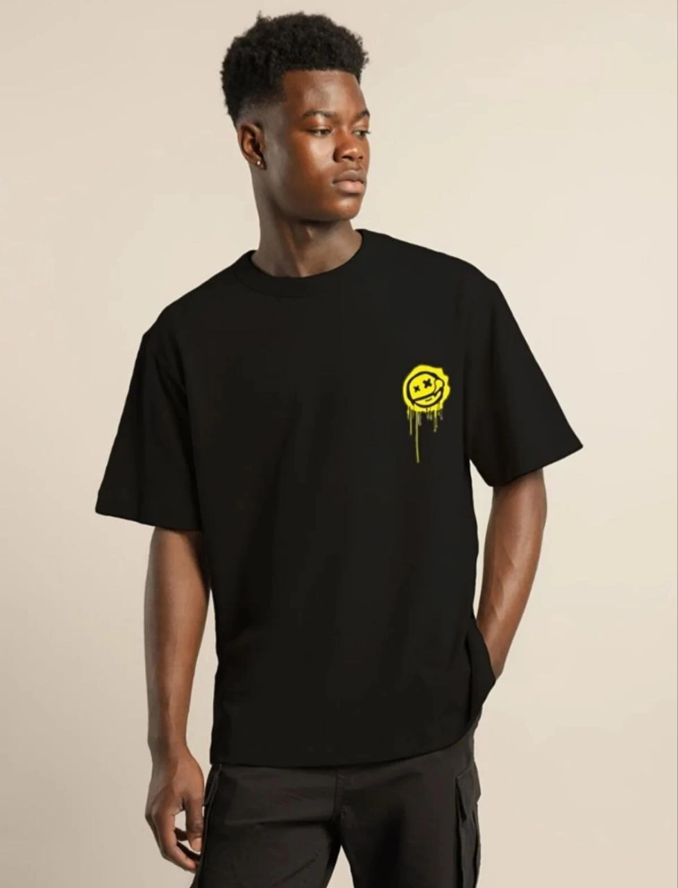 Erkek Kısa Kol Yazlık Tişört Bisiklet Yaka Baskılı Oversize T-Shirt – Siyah