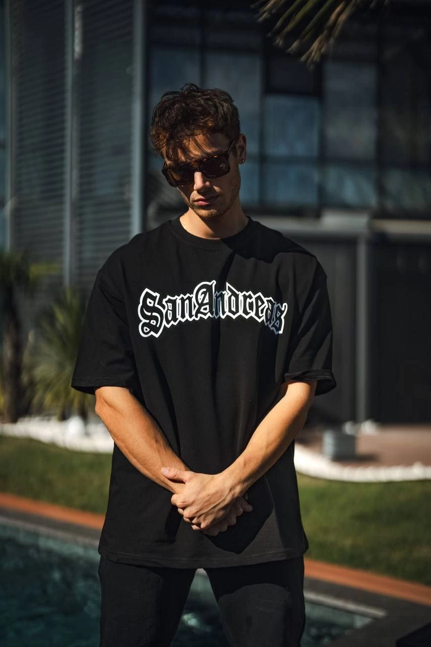 Erkek Tişort Bisiklet Yaka Baskılı Kısa kol T-Shirt – Siyah