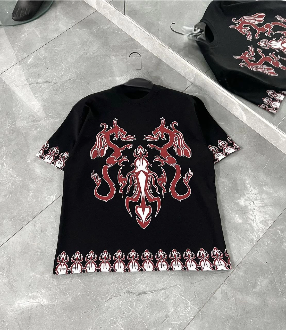 Erkek  Kısa kol Bisiklet Yaka Baskılı Oversize T-Shirt – Siyah