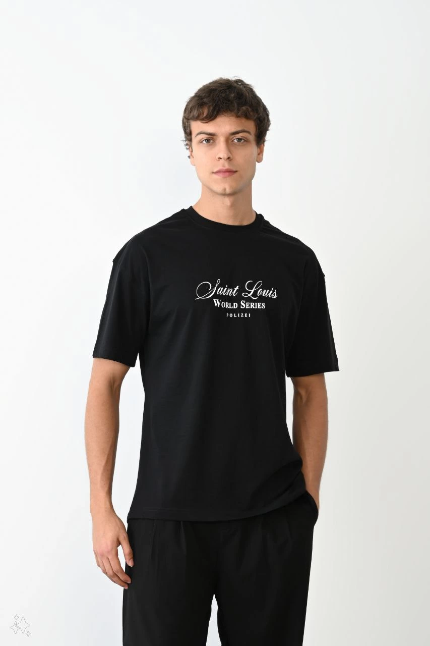 Erkek Kısa Kol Yazlık Tişört Bisiklet Yaka Baskılı Oversize T-Shirt – Siyah