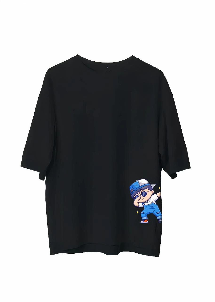 Erkek Baskılı T-Shirt Kısa Kol Bisiklet Yaka Regular Fit Rahat Kalıp Günlük Tişört – Siyah