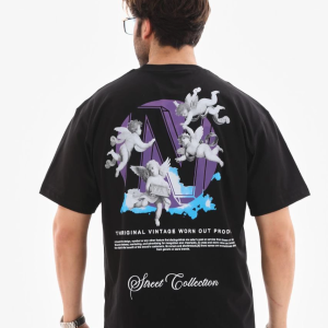Erkek Kısa Kol Yazlık Tişört Bisiklet Yaka Baskılı Oversize T-Shirt – Siyah