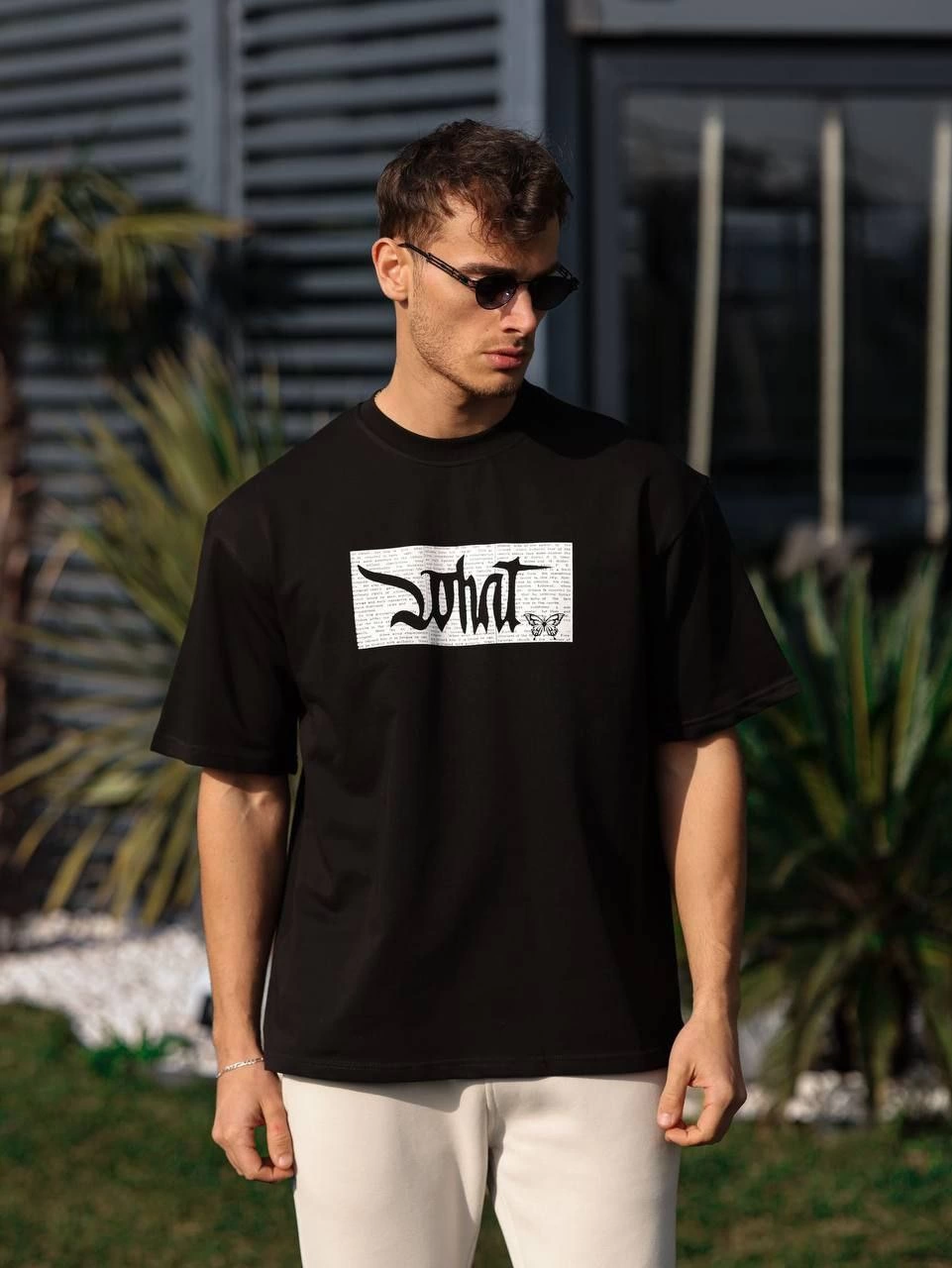 Erkek Kısa Kol Yazlık Tişört Bisiklet Yaka Baskılı Oversize T-Shirt – Siyah