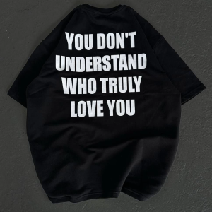 Kadın Baskılı T-Shirt Kısa Kol Bisiklet Yaka Regular Fit Rahat Kalıp Günlük Tişört – Siyah