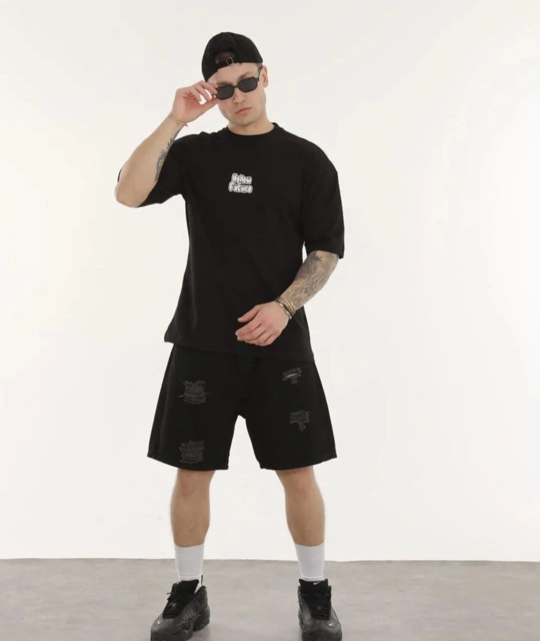 Erkek Kısa Kol Yazlık Tişört Bisiklet Yaka Baskılı Oversize T-Shirt – Siyah